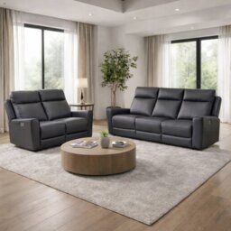 Aspire Elmhurst Leather 3 & 2 Seater Power Recliner Sofa - Charcoal - thumbnail 1