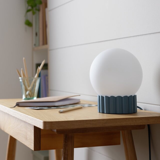 Habitat Ribbed Globe Table Lamp - Blue & White - image 1