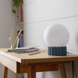 Habitat Ribbed Globe Table Lamp - Blue & White - thumbnail 1