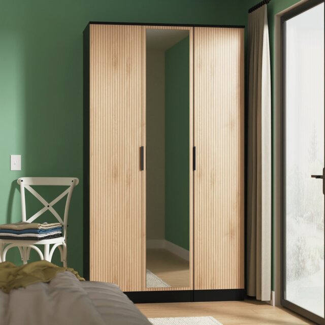 Livara ReadyAssembled Tofino 3 Door Mirror Wardrobe-BlackOak - image 1