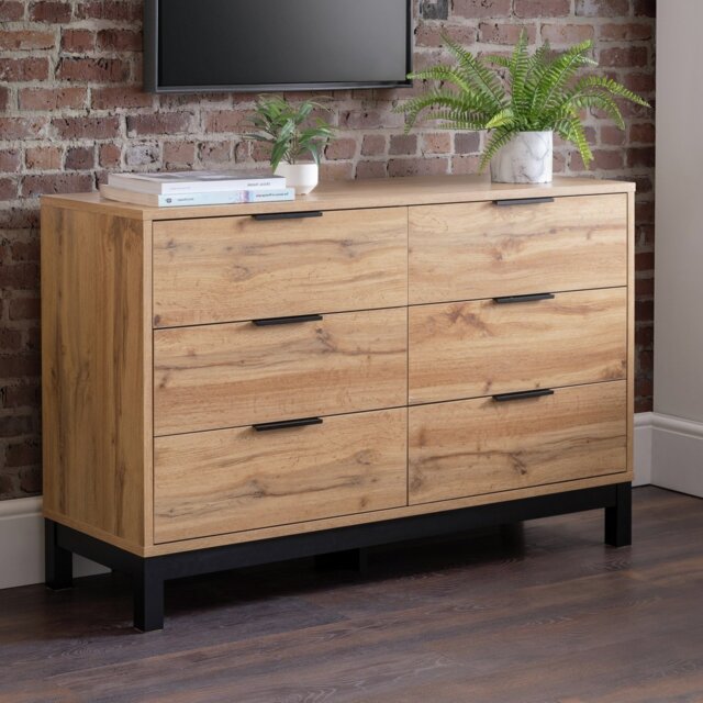 Julian Bowen Bali Wide 6 Drawer Chest - Oak - image 1