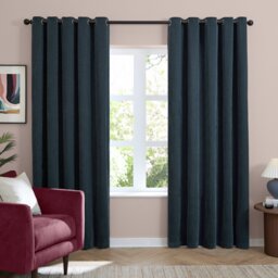Furn Soft Chenille Blackout Eyelet Curtains - Navy Blue - 168x183cm - thumbnail 2