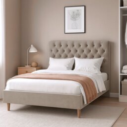 Millbrook Chester Double Velvet Bed Frame - Natural - thumbnail 1
