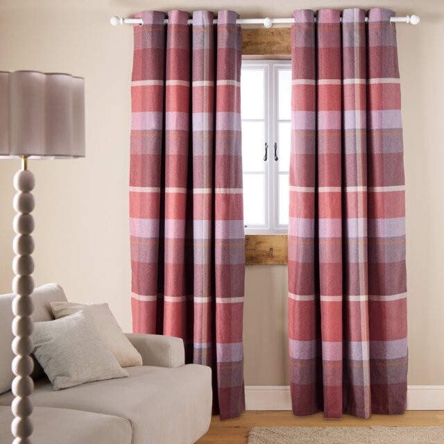 Argos Home Check Blackout Eyelet Curtains - Red - 168x229cm - image 1
