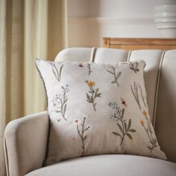 Argos Home Floral Stems Embroidered Cushion Beige - 43x43cm - thumbnail 1