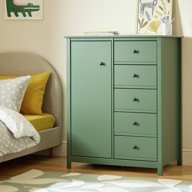 Habitat Brooklyn 1 Door 5 Drawer Short Wardrobe - Sage Green - image 1