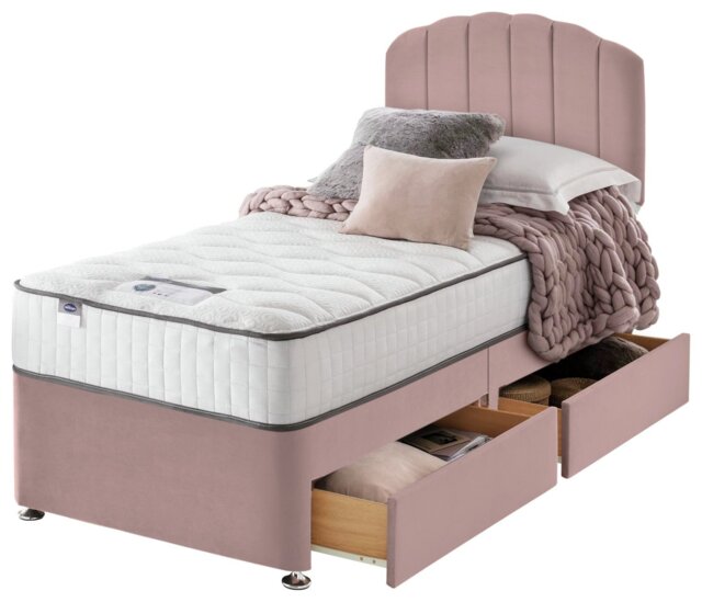 Silentnight Middleton Single Memory 2 Drawer Divan Bed- Pink - image 1
