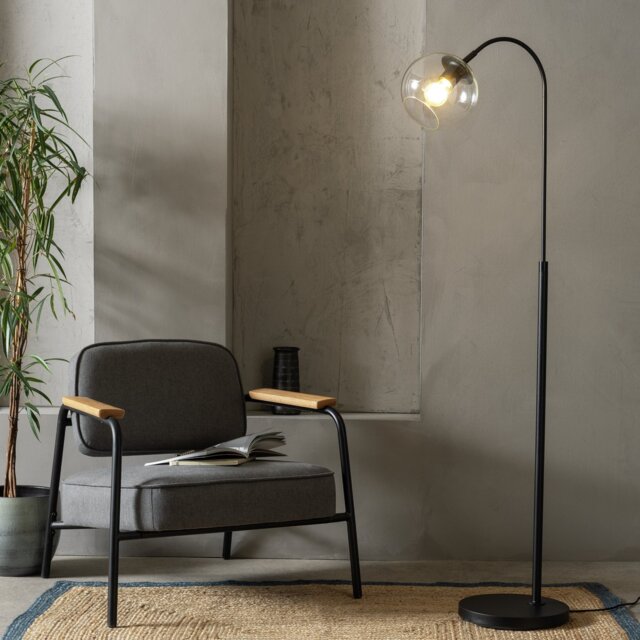 Habitat Coleman Glass Shade Metal Floor Lamp - Matte Black - image 1