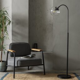 Habitat Coleman Glass Shade Metal Floor Lamp - Matte Black - thumbnail 2
