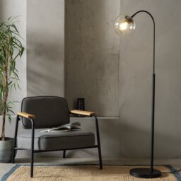 Habitat Coleman Glass Shade Metal Floor Lamp - Matte Black - thumbnail 1