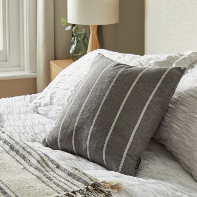 Habitat Yarn Dye Stripe Cushion - Charcoal - 43x43cm - image 1