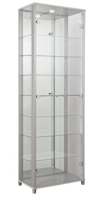 Argos Home 7 Shelf Glass Wide Display Cabinet - Silver - image 1