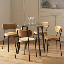 Argos Home Fyra Glass Dining Table & 4 Camel Chairs - thumbnail 1