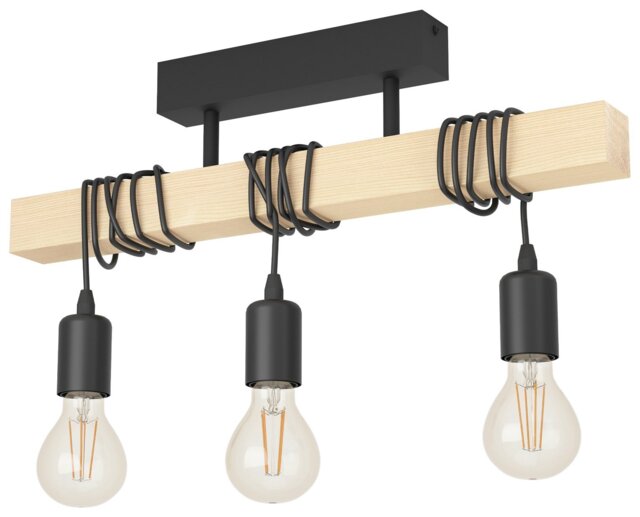 EGLO Townshend Wooden 3 Light Flush Ceiling Light - Black - image 1