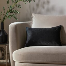 Habitat Velvet Oblong Cushion - Black - 30x50cm - thumbnail 1