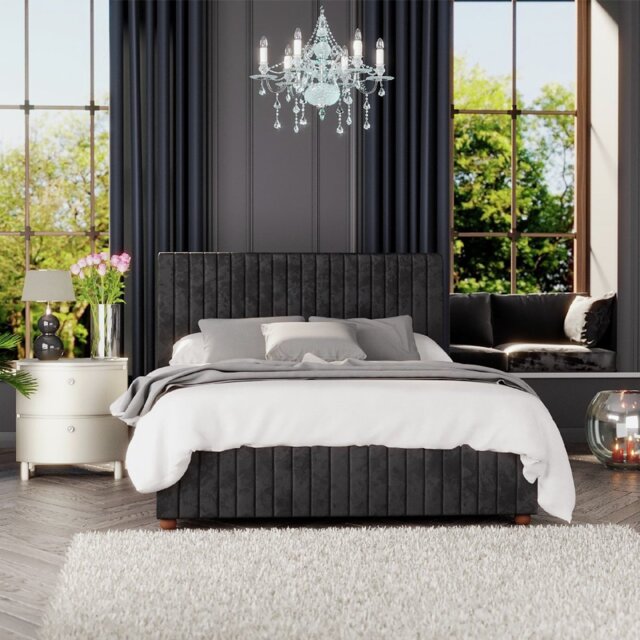 LLB Estella Velvet Double Ottoman Bedframe - Black - image 1