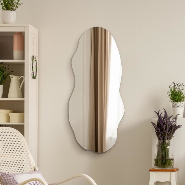 MirrorOutlet Lacuna Black Pebble Wood Wavy Wall Mirror - 100x45cm - image 1