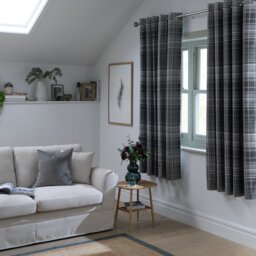 Habitat Traditional Check Eyelet Curtains - Grey - 168x229cm