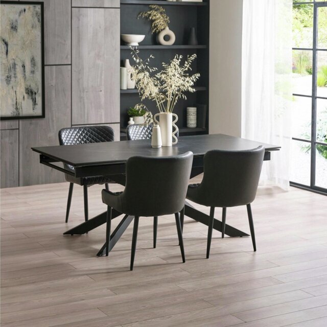 Julian Bowen Osaka Ext Black Dining Table & 4 Black Chairs - image 1