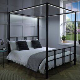 XR Living Fern 4 Poster Double Bed Frame with LED - Black - thumbnail 2