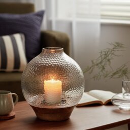 Habitat Hammered Wooden Base Hurricane Candle Holder - thumbnail 2