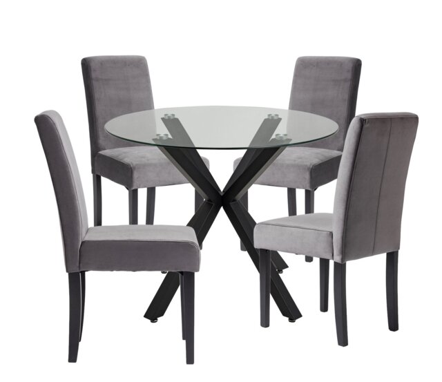 Argos Home Alice Black Dining Table & 4 Grey Chairs