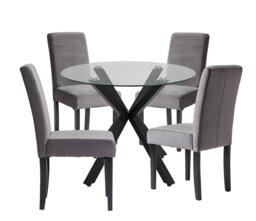 Argos Home Alice Black Dining Table & 4 Grey Chairs - thumbnail 1