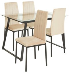 Argos Home Tyrus Glass Dining Table & 4 Natural Chairs - thumbnail 1