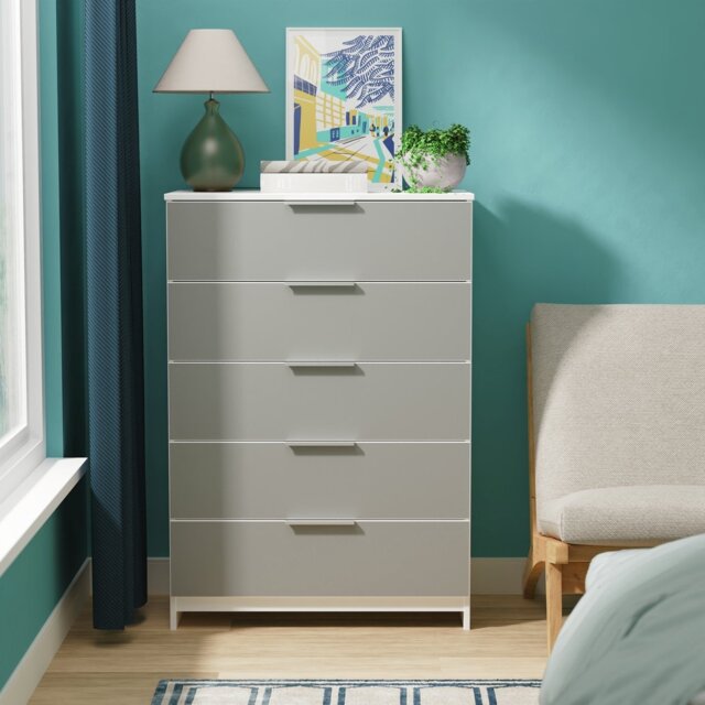 Livara Ready Assembled Orillia 5 Drawer Chest - White & Grey - image 1