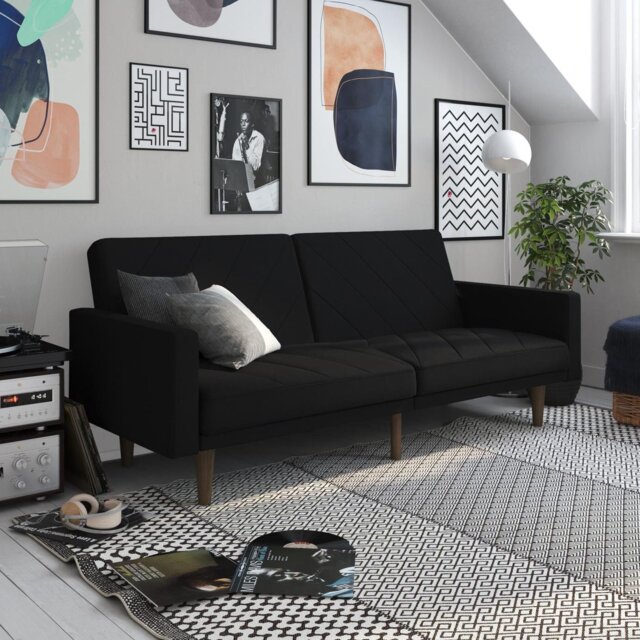 Dorel Paxson Fabric Small Double Chaise Sofa Bed - Black - image 1