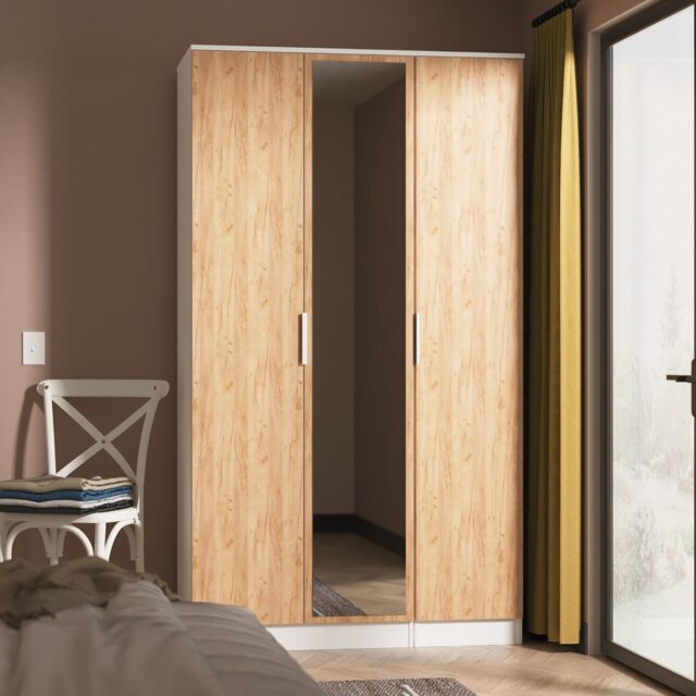LivaraReadyAssembled Orillia 3 Door Mirror Wardrobe-WhiteOak - image 1