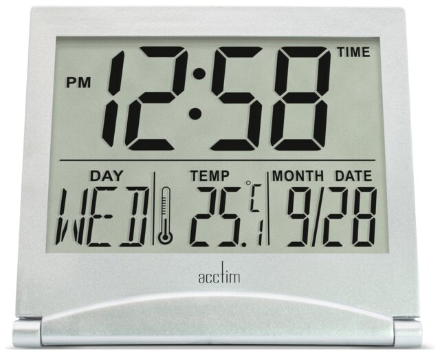 Acctim Mini Flip LCD Display Travel Alarm Clock - Silver - image 1