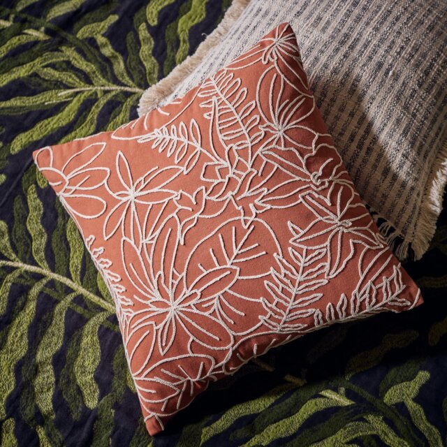 Habitat Crewel Foliage Outline Cushion Orange - 43x43cm - image 1