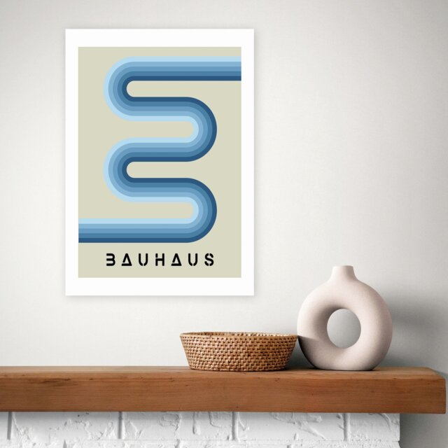 East End Prints Blue Stripes Bauhaus Art Print - A2 - image 1