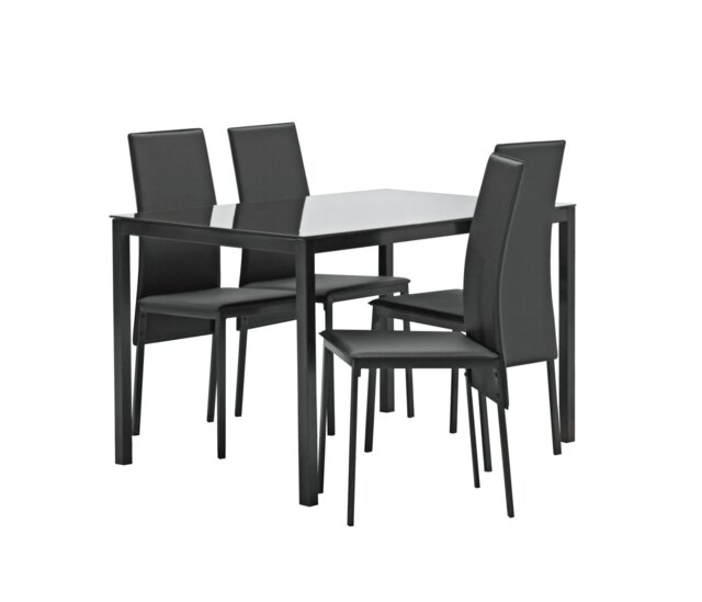 Argos Home Lido Glass Black Dining Table & 4 Black Chairs - image 1