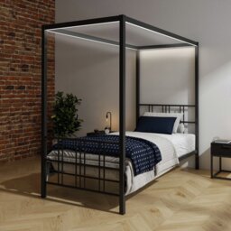 XR Living Fern 4 Poster Single Bed Frame with LED - Black - thumbnail 2