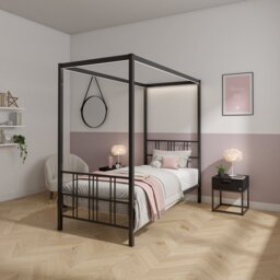 XR Living Fern 4 Poster Single Bed Frame with LED - Black - thumbnail 1