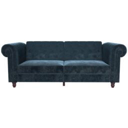 Dorel Felix Chesterfield Velvet Chaise Sofa Bed - Blue - thumbnail 2