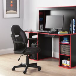 Argos Home Faux Leather Mid Back Gaming Chair - Black - thumbnail 2