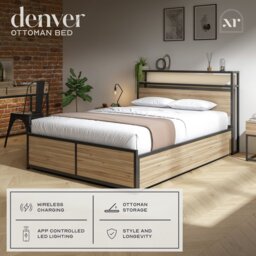 XR Living Denver Double Ottoman Bed with LED Lights - Oak - thumbnail 2