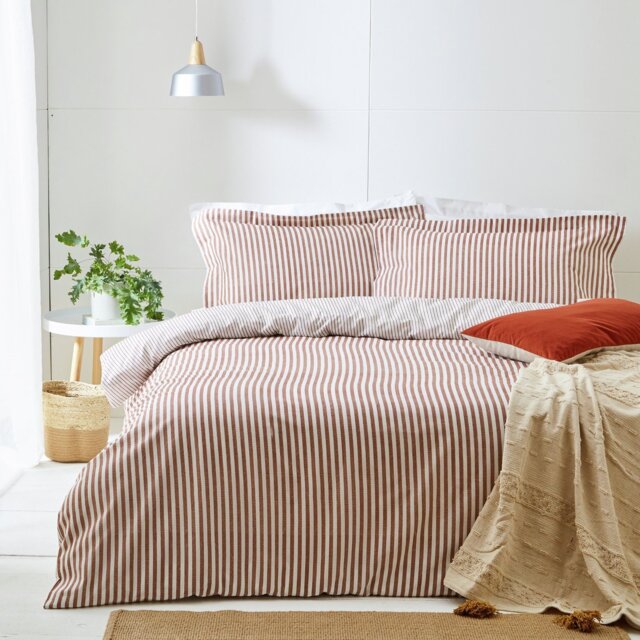 Yard Hebden Cotton Stripe Pecan Bedding Set - Super king - image 1