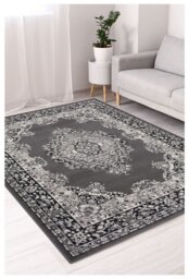 Homemaker Bukhura Traditional Grey Cut Pile Rug - 200x290cm - thumbnail 1