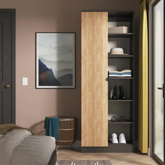 Livara ReadyAssembled Canmore 1 Door Shelf Wardrobe-BlackOak - image 1