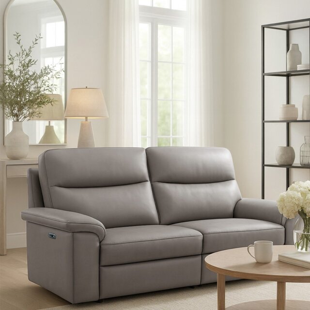 Aspire Toronto Leather 3 Seater Power Recliner Sofa - Elephant - image 1