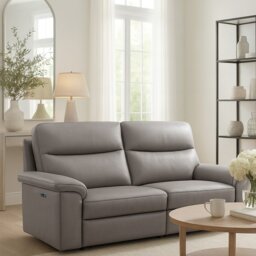 Aspire Toronto Leather 3 Seater Power Recliner Sofa - Elephant
