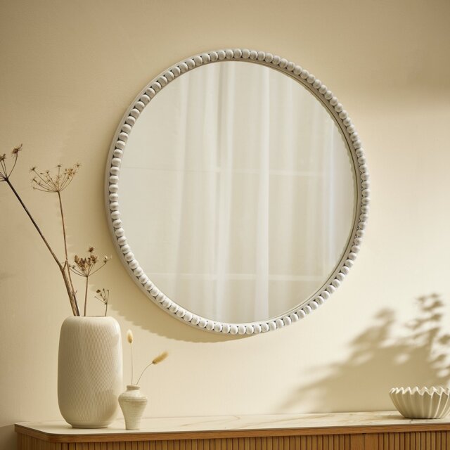 Argos Home Grey Beaded Wooden Round Wall Mirror - 76x76cm - image 1