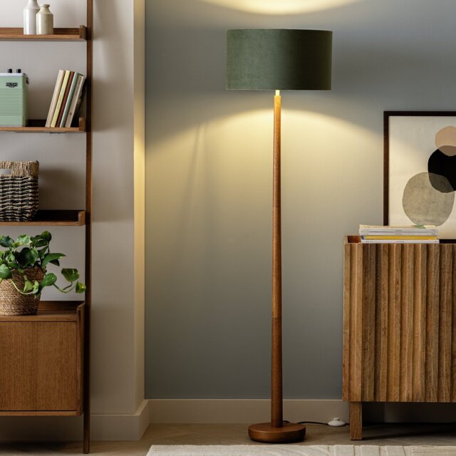 Habitat Tapered Wood Floor Lamp - Walnut & Green - image 1