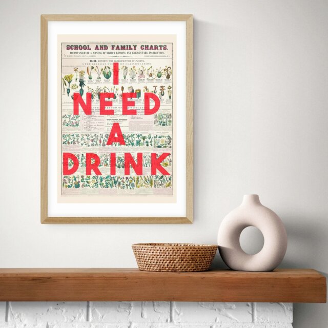 East End Prints I Need A Drink Oak Frame Art Print - A2 - image 1
