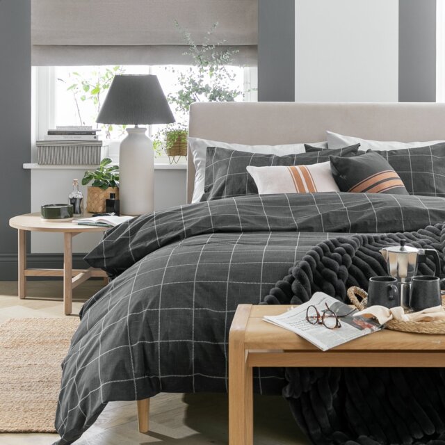Argos Home Grid Check Grey Bedding Set - King size - image 1