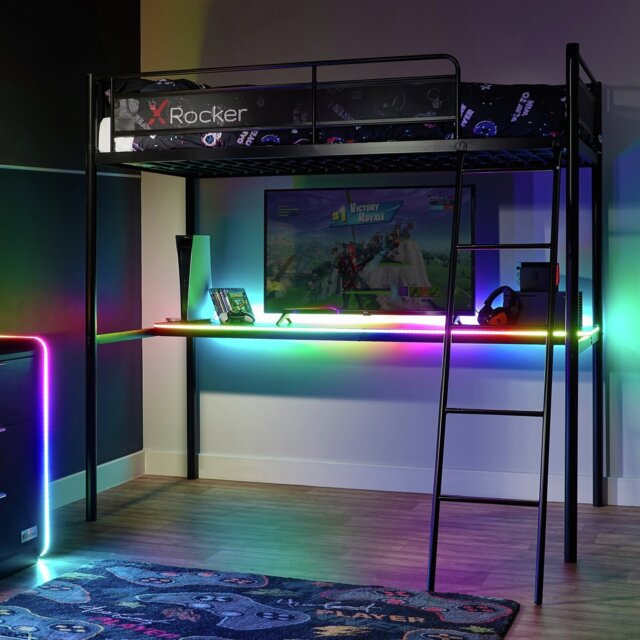 X Rocker HQ RGB LED Gaming High Sleeper With Mattress -Black by